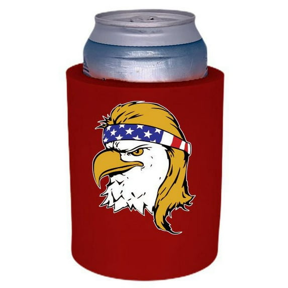 Eagle With Mullet & USA Bandana Thick Foam Old School Can Coolie (Red)