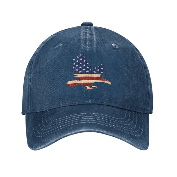 Eagle With Usa Flag Baseball Cap Golf Dad Hat Adjustable Washed Denim Trucker Hats Unconstructed Snapback Cap for Men Women Unisex Adult,Navy