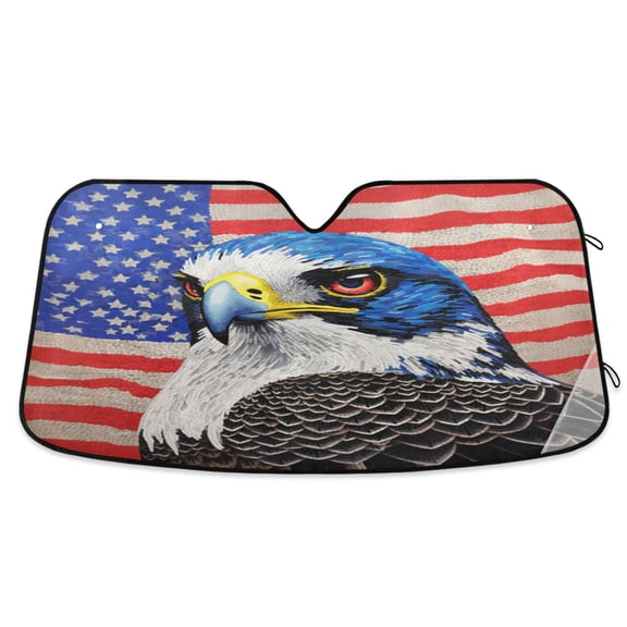 Eagle and American Flag Car Windshield Sun Shade Foldable Car Front Window Visor Heat and UV Protection 53x23.5