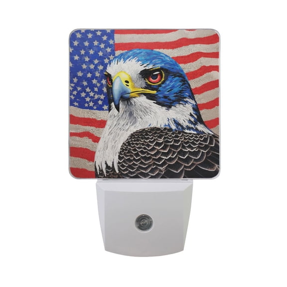 Eagle and American Flag Night Light 2 Pack LED Nightlight Plug into Wall Dusk to Dawn Sensor Soft White
