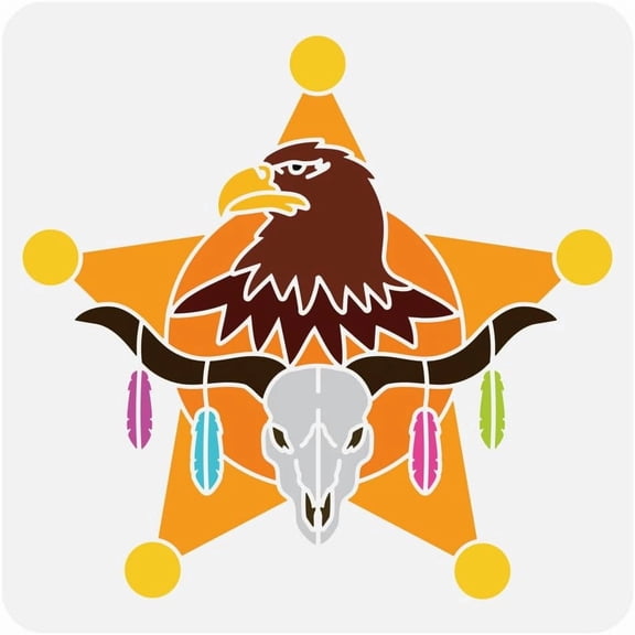 Eagle and Cow Stencil 11.8x11.8 inch Cow Template Plastic Eagle Feathered Bull Head Star Badge Patterns Stencil Reusable DIY Art Craft