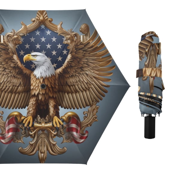 Eagle and Usa Flag Compact Sun Umbrella Windproof Travel Umbrellas for Rain Strong Portable UV Protection