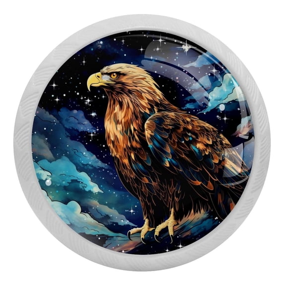 Eagle at Starry Night Crystal Glass Drawer Knob Pull Ergonomic 30mm Circle Glowing Furniture Cabinet Handle for Kitchen Dresser Cupboard Wardrobe