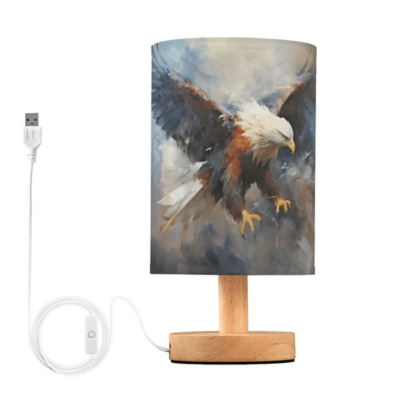 Eagle by Painting Table Lamp USB Bedside Desk Nightstand Lamp Printed Gifts Small Lamp Wood Base for Bedroom Living Room Kids Room College Dorm