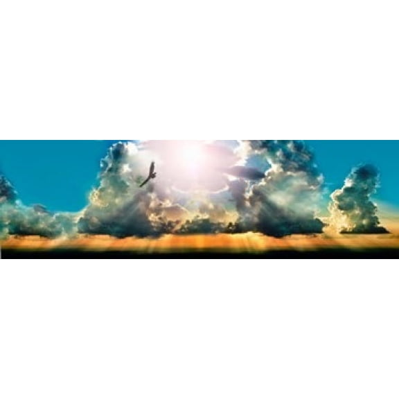 Eagle flying in the sky with clouds at sunset Canvas Art - Panoramic Images (15 x 5)