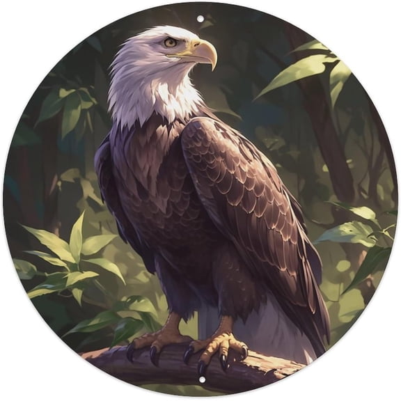 Eagle on A Branch Round Aluminum Sign 8x8 Inch Wall Art Decoration Office Farmhouse Garden Outdoor Plaque