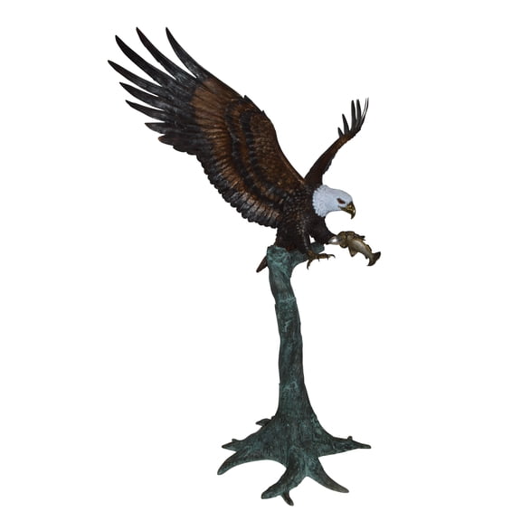 Nifao Eagle on a Tree with white face Bronze Statue, Outdoor Garden Decor Sculpture, 40"L x 70"W x 90"H