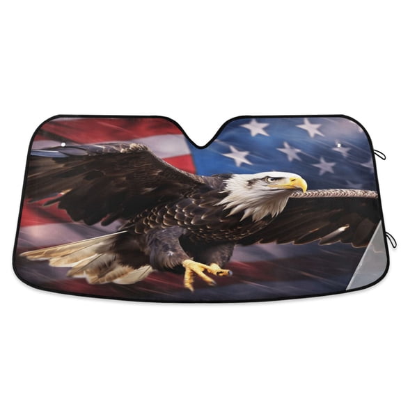 Eagle with American Flag Car Windshield Sun Shade Foldable Car Front Window Visor Heat and UV Protection 53x23.5