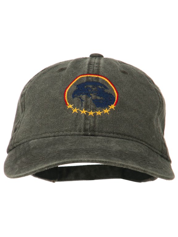 Eagle with Star Circle Embroidered Washed Cap - Black OSFM
