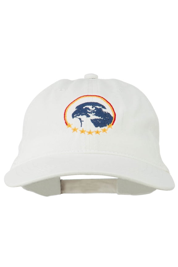 Eagle with Star Circle Embroidered Washed Cap - White OSFM