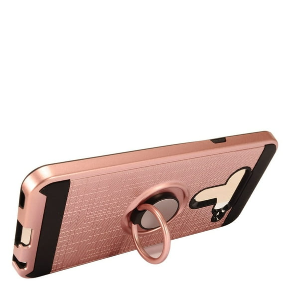 EagleCell Brushed Metal Case w/Ring Stand for LG V40 ThinQ - Rose Gold/Black