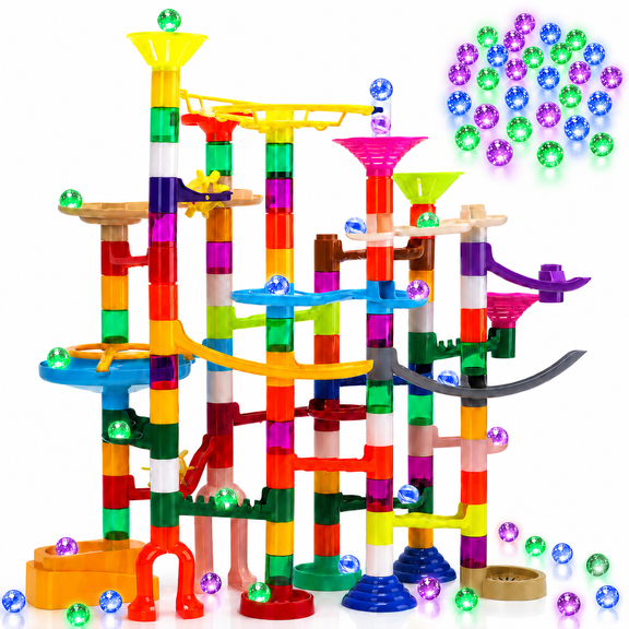 Lenbar 30 Glow in the Dark Marbles, 150PCS Marble Run STEM Maze Building Toy Race Track Set for Kids Ages 3-12