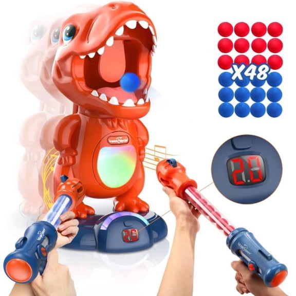 EagleStone Movable Dinosaur Shooting Toys Target Shooting Games w/ 2 Pump Guns, LED Score Record, 48 Foam Balls Target Toy