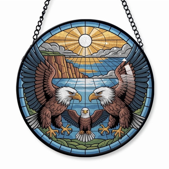 Eagles Family of 3 Stained Glass Suncatcher Window Hanging Custom Text Window Hanging for Parents & Children, Couples Keepsake, Christmas 2025 Tree Decoration
