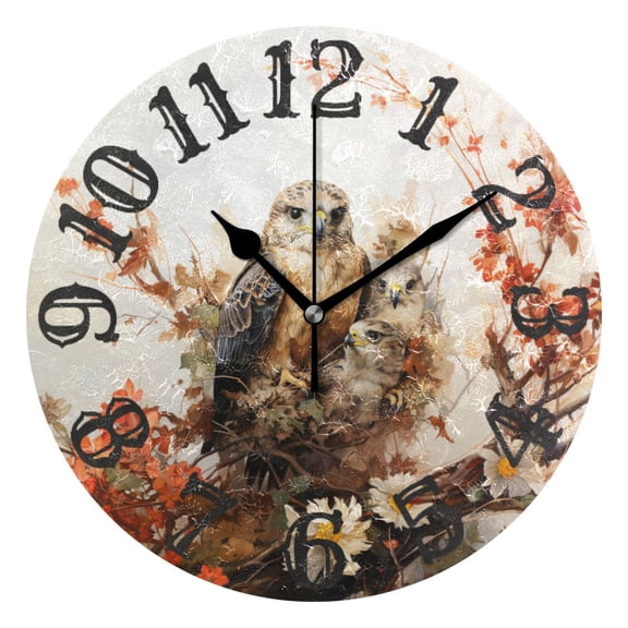 Eagles Family Flowers 10 inch Wall Clocks Non Ticking Easy to Read Battery Decorative for Home Bathroom Kitchen Bedroom Living Room