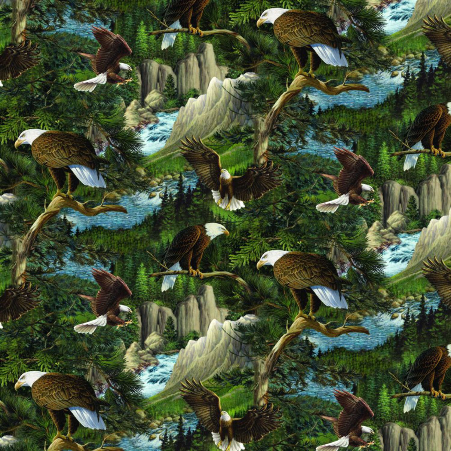 Eagles Flying High Packed in Trees Cotton Fabric - Walmart.com