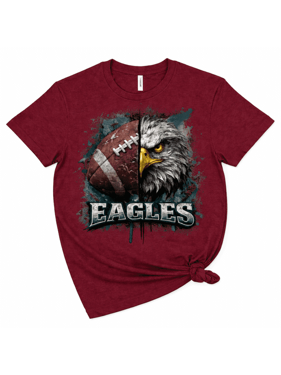 Eagles Football T-Shirt Graphic Tee Unisex Cotton Sports Fan Shirt Eagle Head Football Design Casual Crew Neck Tee