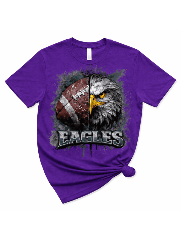 Eagles Football T-Shirt Graphic Tee Unisex Cotton Sports Fan Shirt Eagle Head Football Design Casual Crew Neck Tee