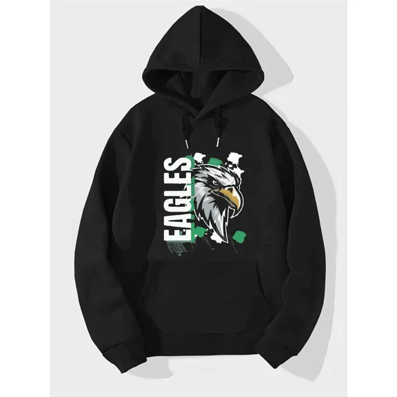 Eagles Graphic Men's Hoodie - Casual Letter Print Pullover With Pocket