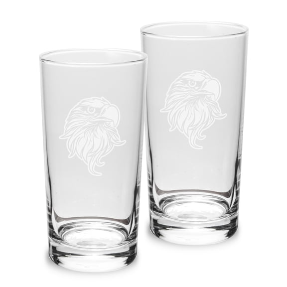 Eagles Head Deep Etched 10 oz Classic High Ball Glass - Set of 2