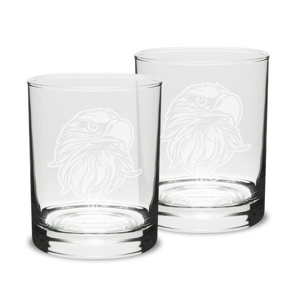 Eagles Head Deep Etched 14 oz Classic Double Old Fashion Glass - Set of 2