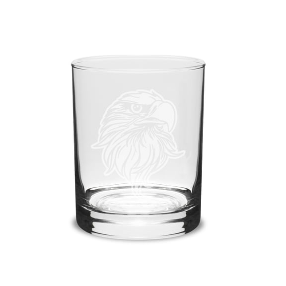 Eagles Head Deep Etched  14 oz Classic Double Old Fashion Glass