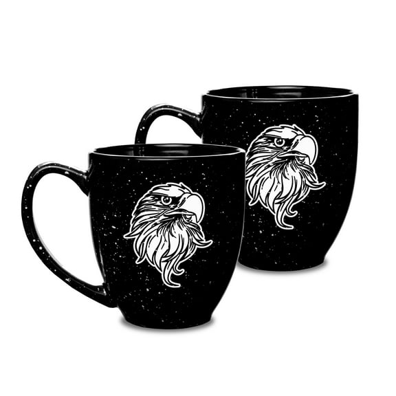 Eagles Head Deep Etched 15 oz Black Bistro Mug - Set of 2
