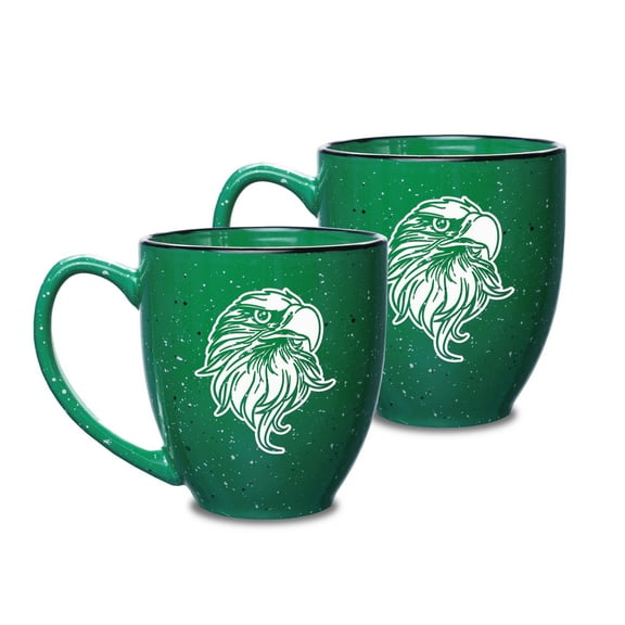 Eagles Head Deep Etched 15 oz Green Bistro Mug - Set of 2