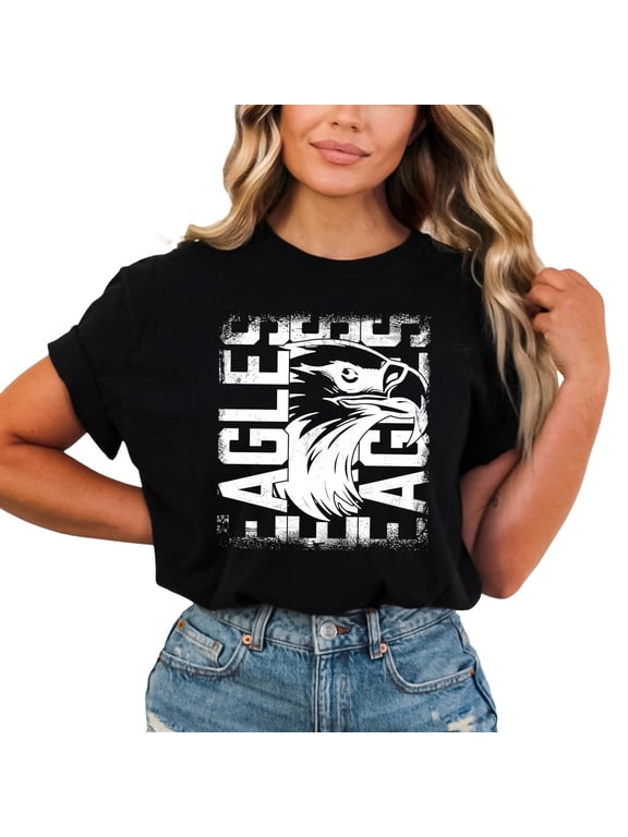 Eagles Shirt for Teens Women and Men Team Game Day T-Shirts School Spirit Tee Black Shirt Adult X-Large