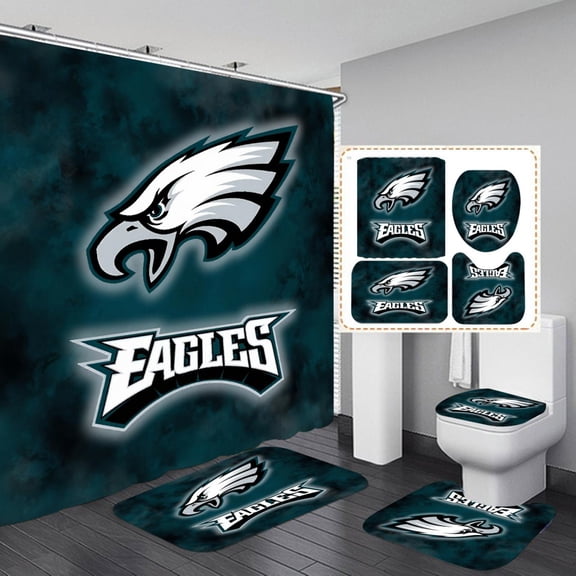 Eagles Shower Curtain Bathroom 4 Pieces Set Toilet Lid Cover and Bath Mat, Non-Slip Rugs Durable and Waterproof, for Bathroom Decor Set, 72" x 72"
