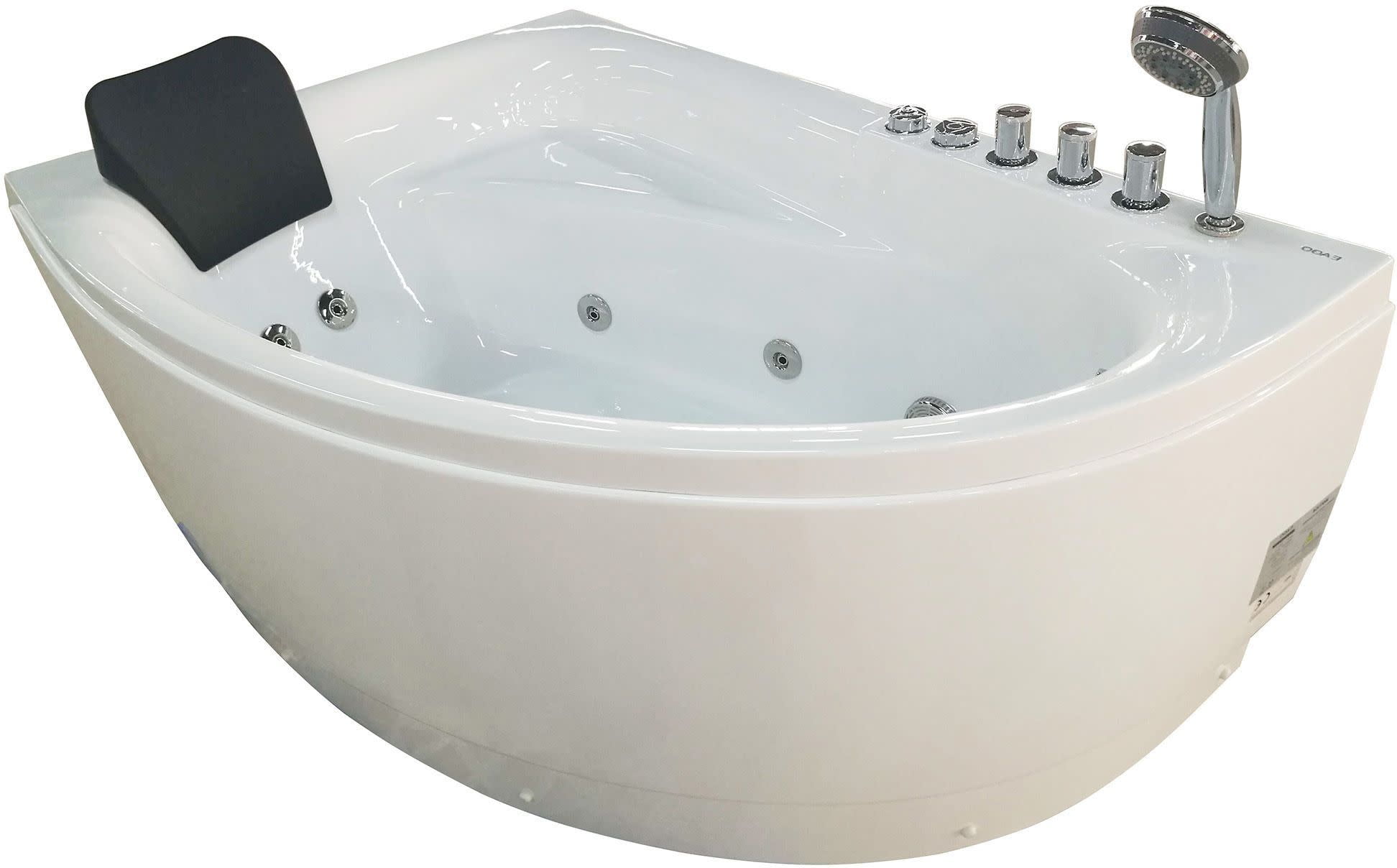 59'' White Corner Acrylic Whirlpool Bathtub with Faucet