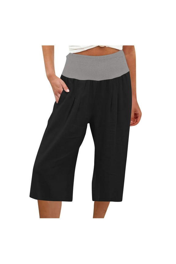 Capris Pants for Women Summer Casual Loose Solid Color Wide Leg with Pocket for Yoga Workout Size S-2XL