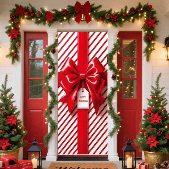 Eagokdc Christmas Door Decorations Xmas Banner, Entry Curtain Outdoor Indoor Decor for Living Room Bedroom Office Door Wall Ornaments and Photo‑Booth Display