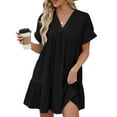 thumbnail image 1 of Eagokdc Fashion Dresses for Women V Neck Plain Loose Flowy Short Sleeve Casual Summer Elegant Mini Dress Size S-2XL, 1 of 9
