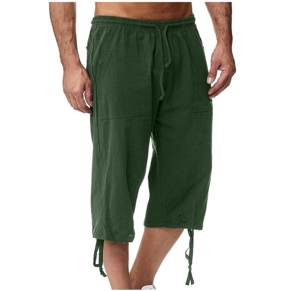 Eagokdc Gym Capris Men Casual Cargo Summer Breathable Loose Elastic Waist Big And Tall Capri With Pockets Size S-3XL