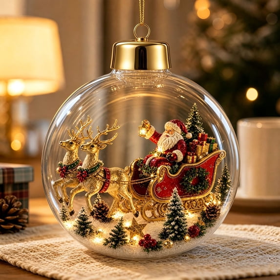 Eagokdc Light Up Christmas Hanging Decorations Globe Hanging Ornaments with 2D Acrylic Interior, Farmhouse Style Xmas Balls Home Decor for Mantel Wreath Garland Door