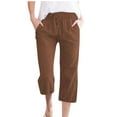 thumbnail image 1 of Eagokdc Lightweight Capris Pants for Women Loose Casual Summer Elastic Waist Cotton Capri Pants With Pockets Size S-2XL, 1 of 6