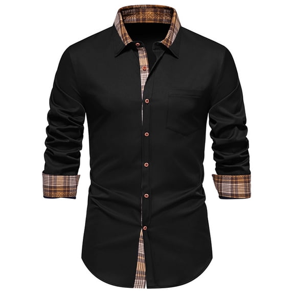 Eagokdc Man Fashion Shirts Casual Solid Button Down Formal Long Sleeves Collar Tall Blouse Shirt Size S-3XL