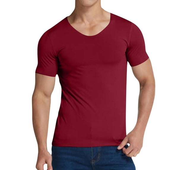 Eagokdc Men T shirt Casual Solid Color V-Neck Exercise Short-Sleeved Big and Tall Tee Shirts Size M-5XL