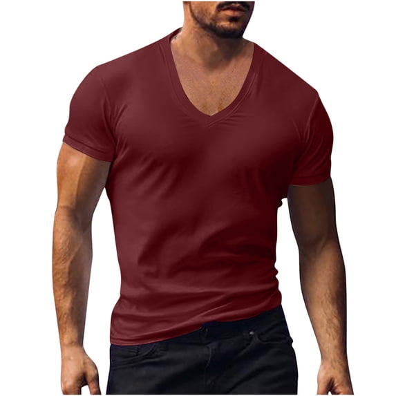 Eagokdc Men T shirt Casual V Neck Plain Loose Cotton Big and Tall Short Sleeve Tee Top Size S-4XL