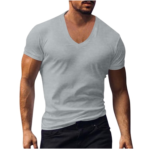 Eagokdc Men T shirt Casual V Neck Plain Loose Cotton Big and Tall Short Sleeve Tee Top Size S-4XL