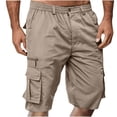 thumbnail image 1 of Eagokdc Men's Shorts Elastic Waist Straight Buttons Zipper Solid Color Loose Comfort Casual Work Shorts with Pockets ,Size M-3XL, 1 of 8