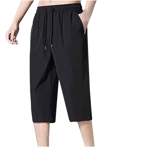 Eagokdc Mens Comfy Capris Casual Drawstring Elastic Waist Loose Big And Tall Sport Pants With Pockets Size M-5XL