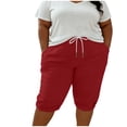 thumbnail image 1 of Eagokdc Plus Capri Pants Women Loose Casual Summer Cotton Elastic Waist Comfy Soft Ladies Capris With Pockets Size L-5XL, 1 of 9