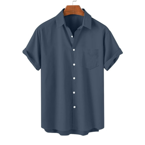 Eagokdc Shirts for Men Casual Solid Color Short Sleeve Button Down vacation Lapel T Shirt with Pocket Size M-5XL