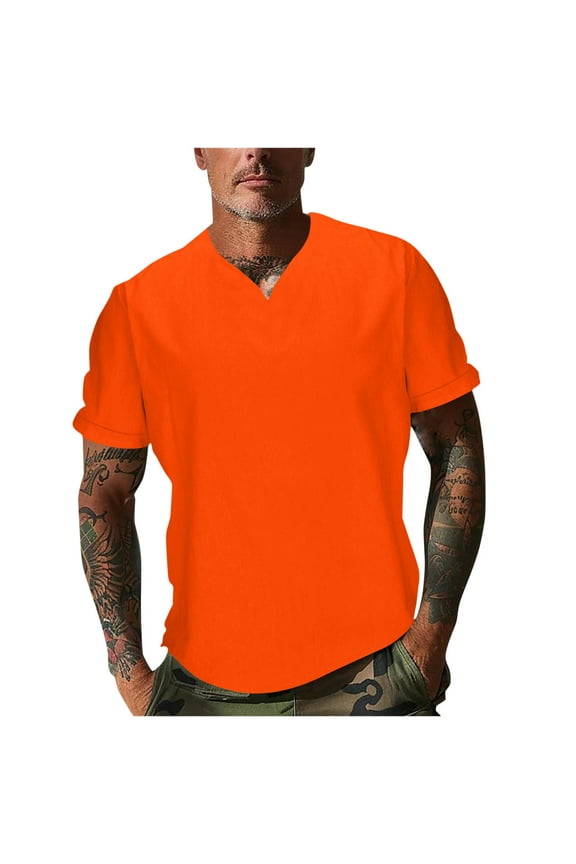 T shirt for Men Casual Solid Color V Neck Breathable Exercise Short-Sleeve Big and Tall Tee Shirts Size S-3XL