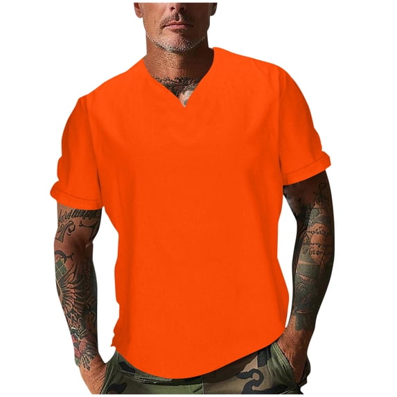 Eagokdc T shirt for Men Casual Solid Color V Neck Breathable Exercise Short-Sleeve Big and Tall Tee Shirts Size S-3XL