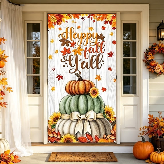 Eagokdc Thanksgiving Welcome Door Cover for Living Room, Farmhouse Autumn Harvest Banner, Door Curtains for Front Door Wall Photo Background