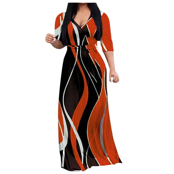 Eagokdc Women Stylish Summer Dress Solid Color V Neck Loose Short Sleeve Casual Maxi Dress Size S-3XL