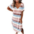 thumbnail image 1 of Eagokdc Women Stylish Summer Dress V Neck Loose Short Sleeve Casual Ladies Summer Cotton Mini Dress Size S-3XL, 1 of 6